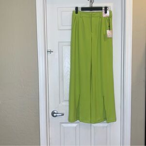 Happily Grey Wide Leg Trouser Pants High Rise Lime Green Size 0